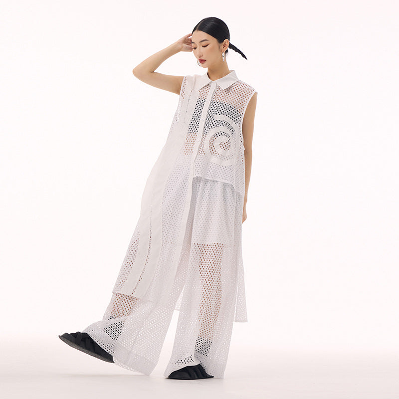 Swirl mesh sleeveless vest dress