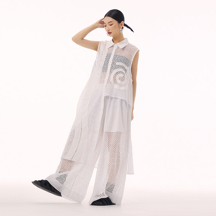 Swirl mesh sleeveless vest dress