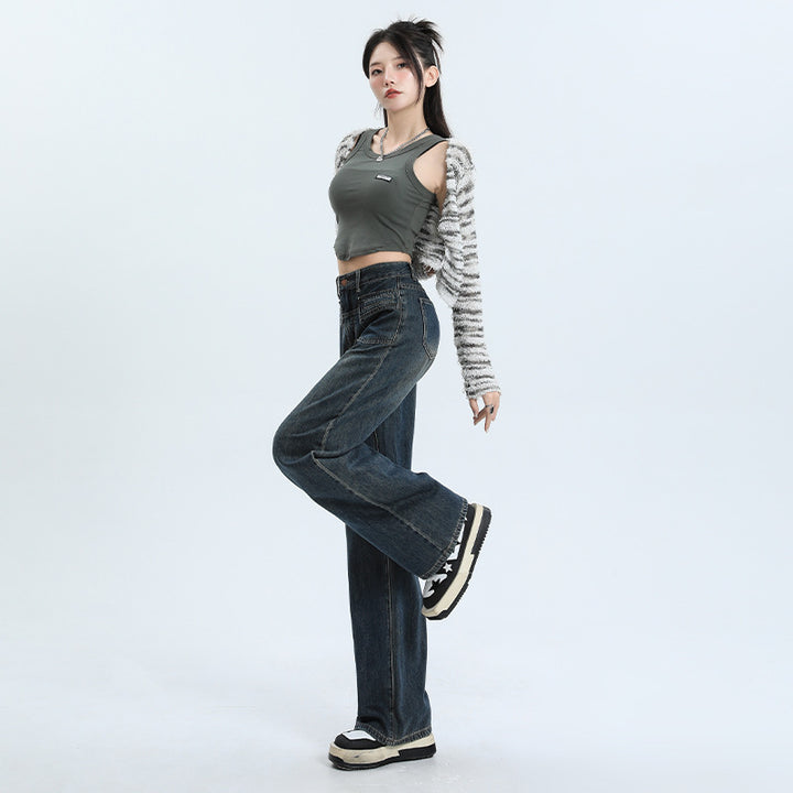 Dark straight fit all-match jeans