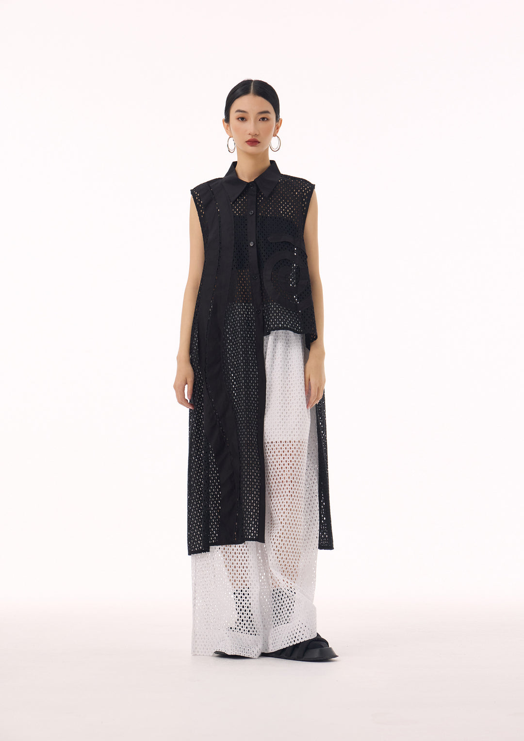 Swirl mesh sleeveless vest dress