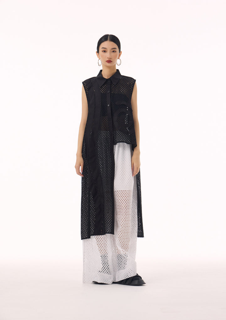 Swirl mesh sleeveless vest dress