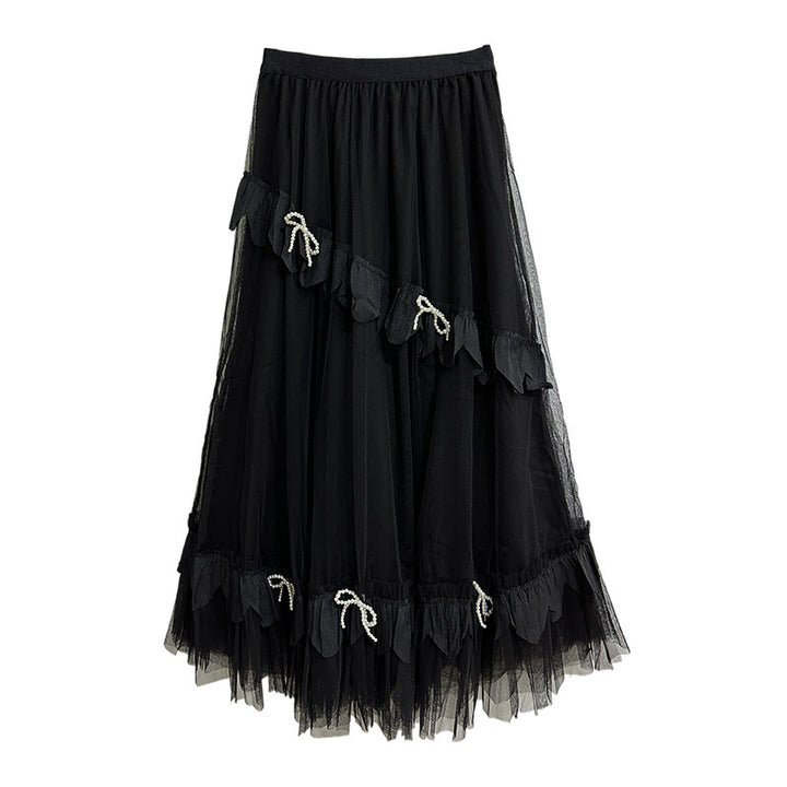 Layered tulle ribbon long skirt