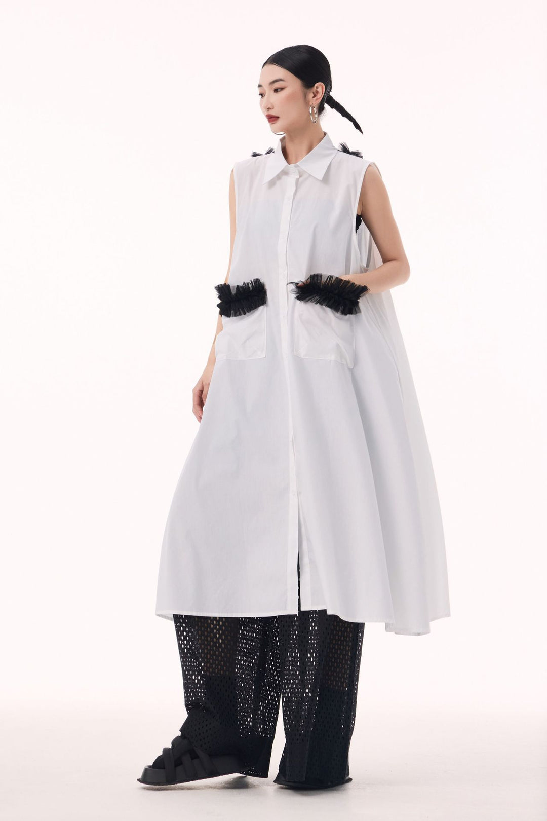 Tulle sleeveless shirt dress