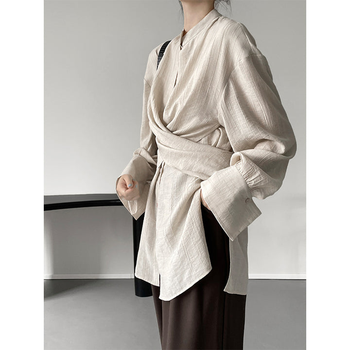 Crossband waist long sleeve shirt