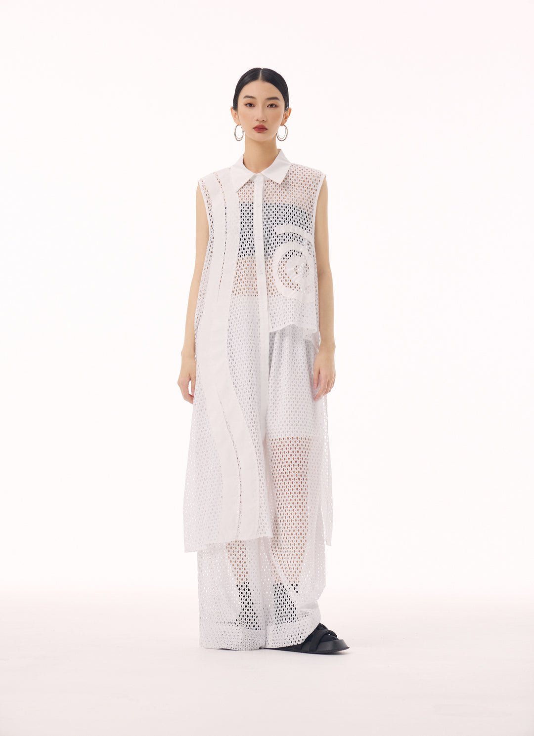 Swirl mesh sleeveless vest dress