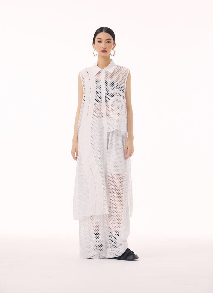 Swirl mesh sleeveless vest dress