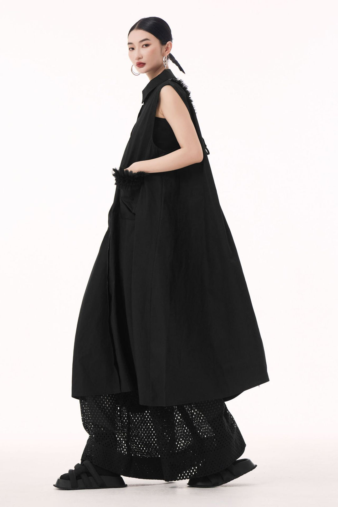 Tulle sleeveless shirt dress