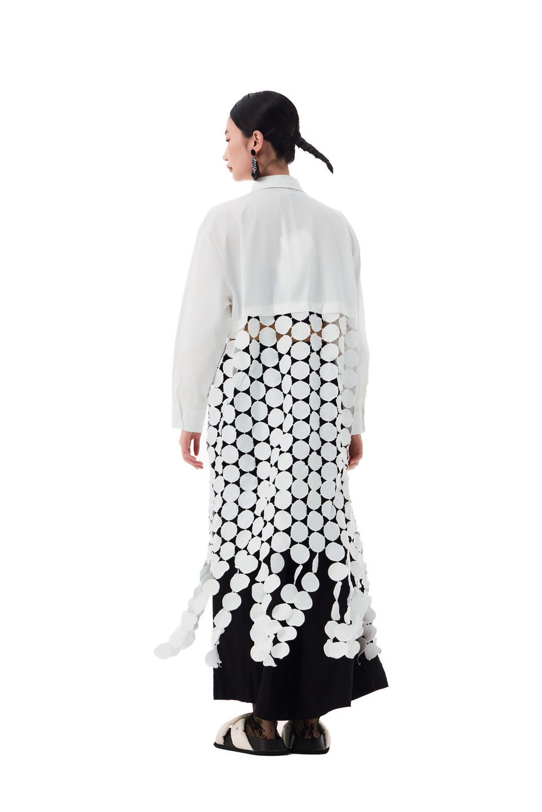 Patchwork hollow disc fringe shirt dress