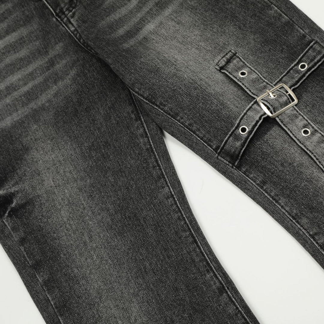 Burning Cross Belt Bell Bottm Denim Pants