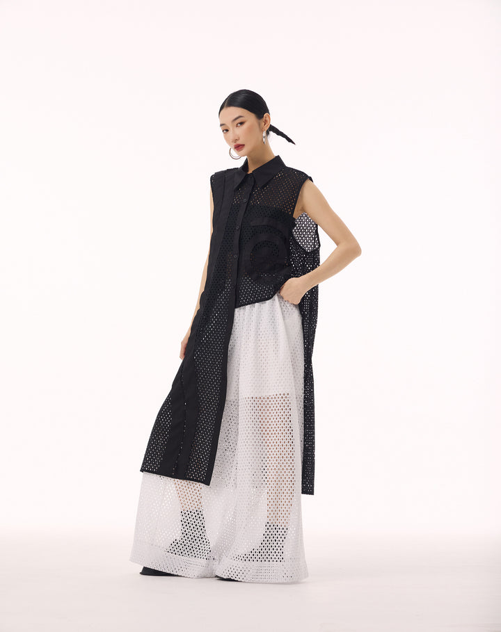 Swirl mesh sleeveless vest dress