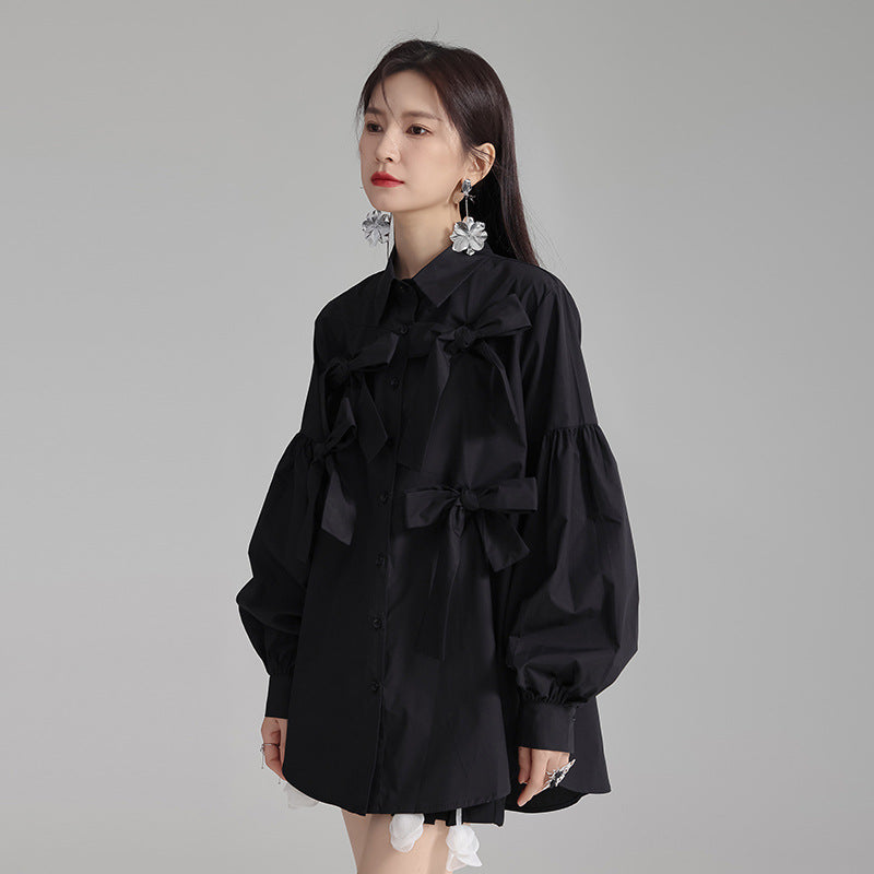Ribbon design french elegant shirt