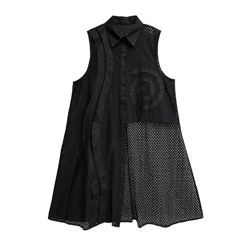 Swirl mesh sleeveless vest dress