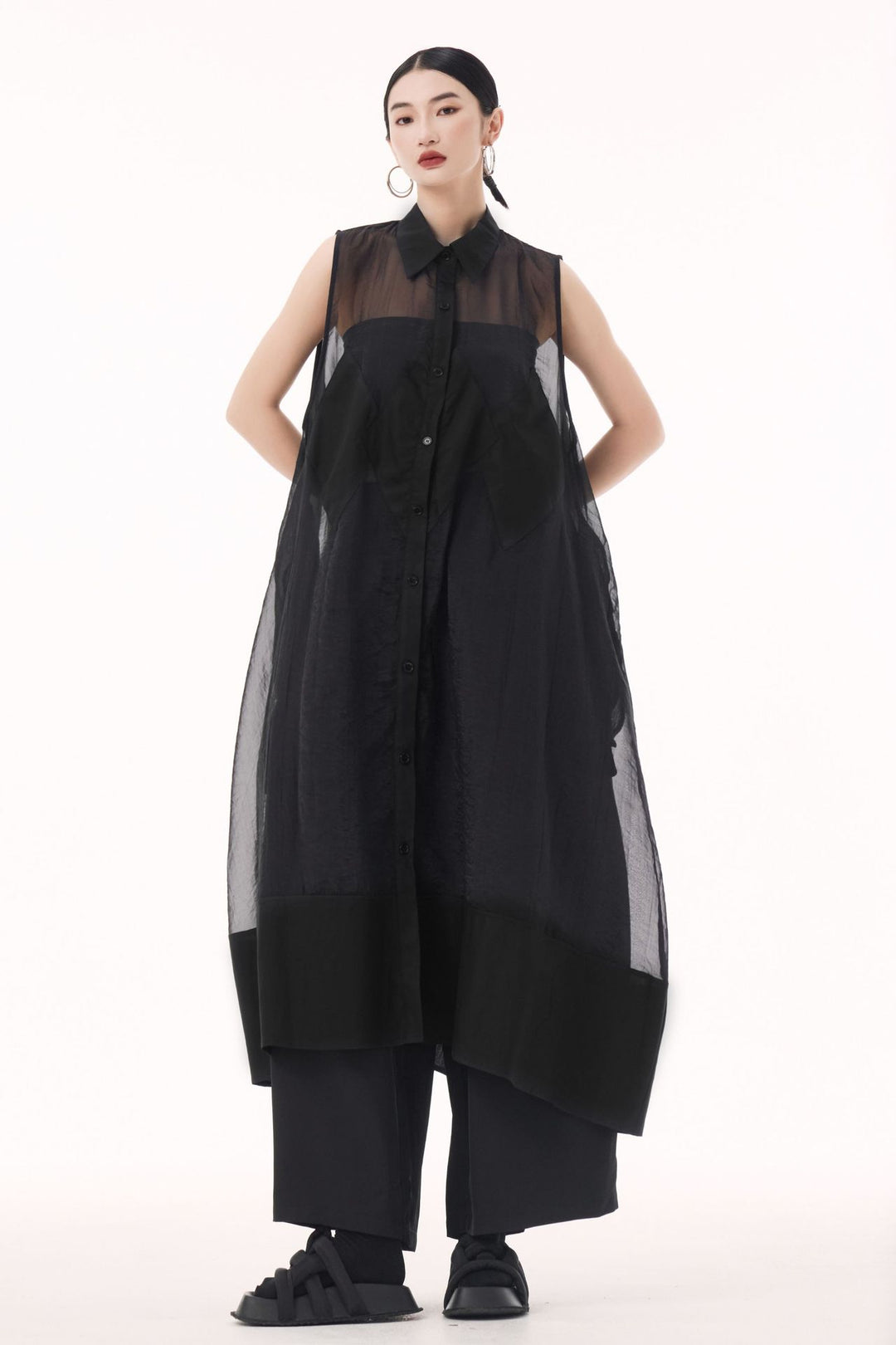 Sheer sleeveless vest dress