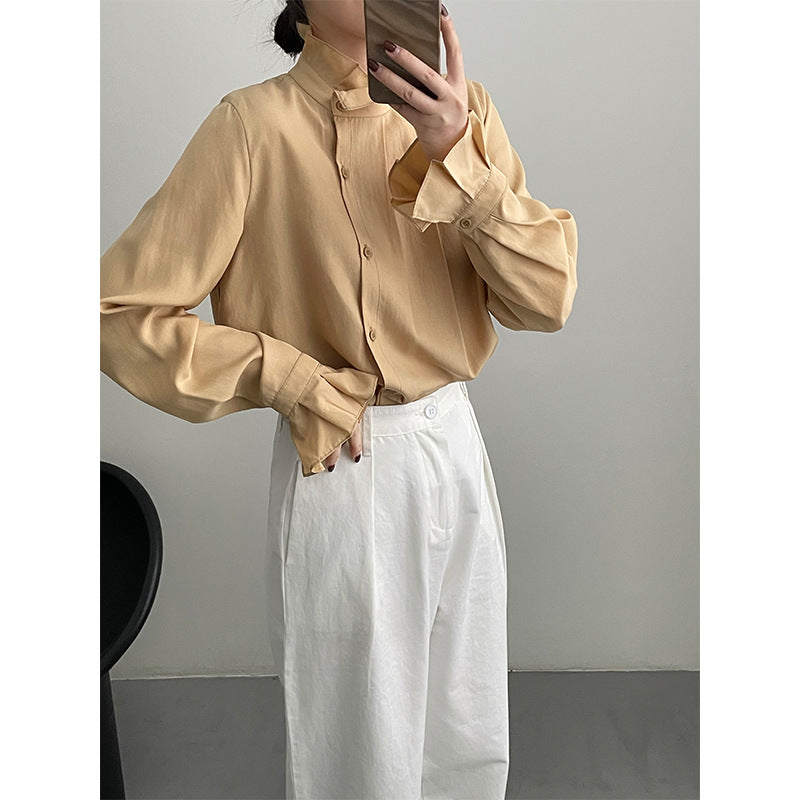 Design row button standing collar shirt