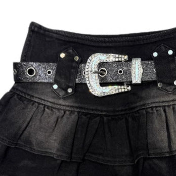 Vintage  Design with Belt Denim Skirt