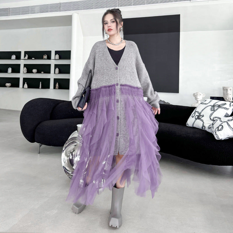 Patchwork Mesh Sweater Dress