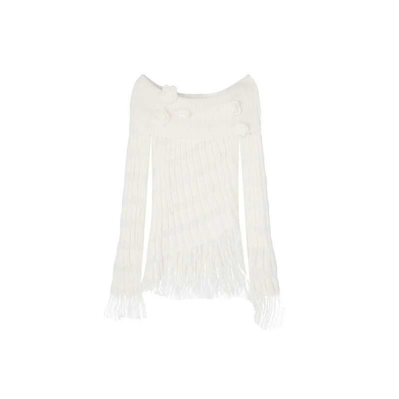 Flower Off Shoulder Slim Sweater