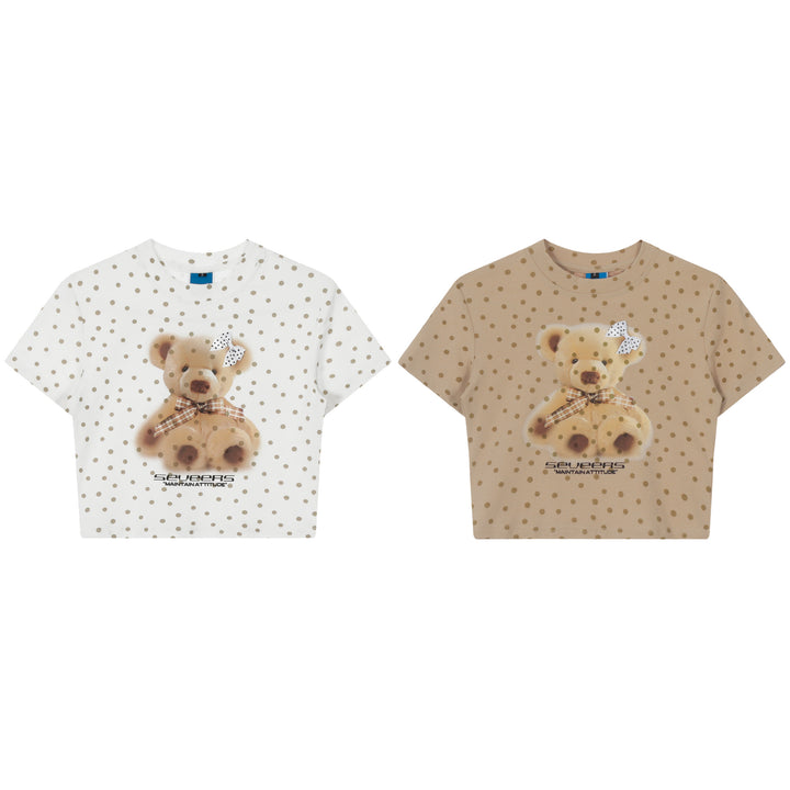 Dot Pattern Print Bear Short Sleeve T-shirt
