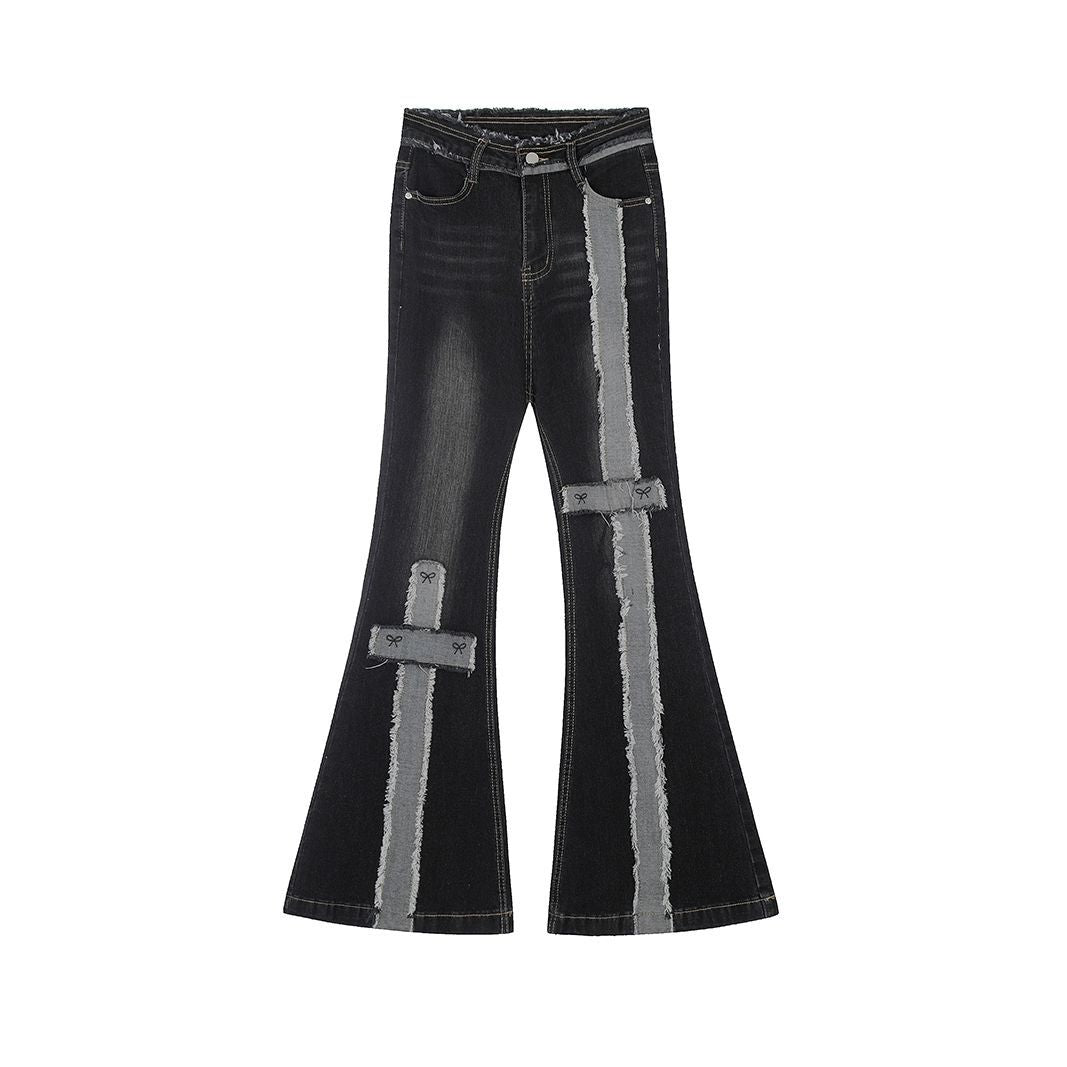 Cross Patchwork Flare Denim Jeans