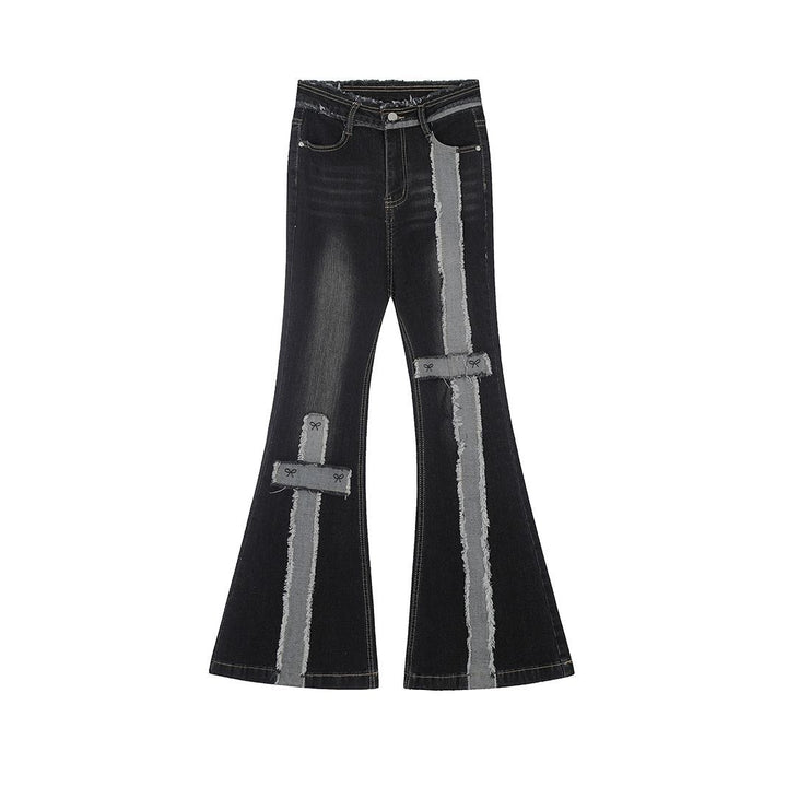 Cross Patchwork Flare Denim Jeans