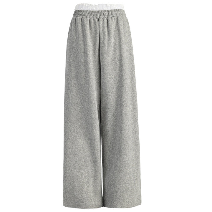 Lace Trim High Waist Slim Straight Wide Leg Pants