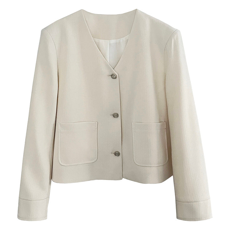 Simple collarless style jacket