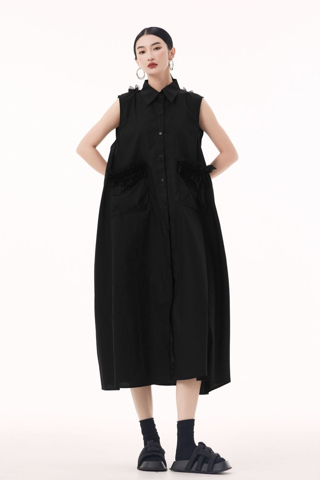 Tulle sleeveless shirt dress