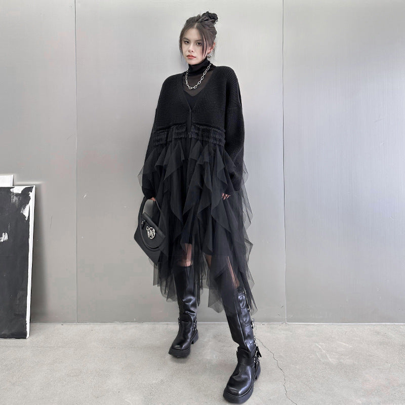 Ruffle Tulle Long Cardigan