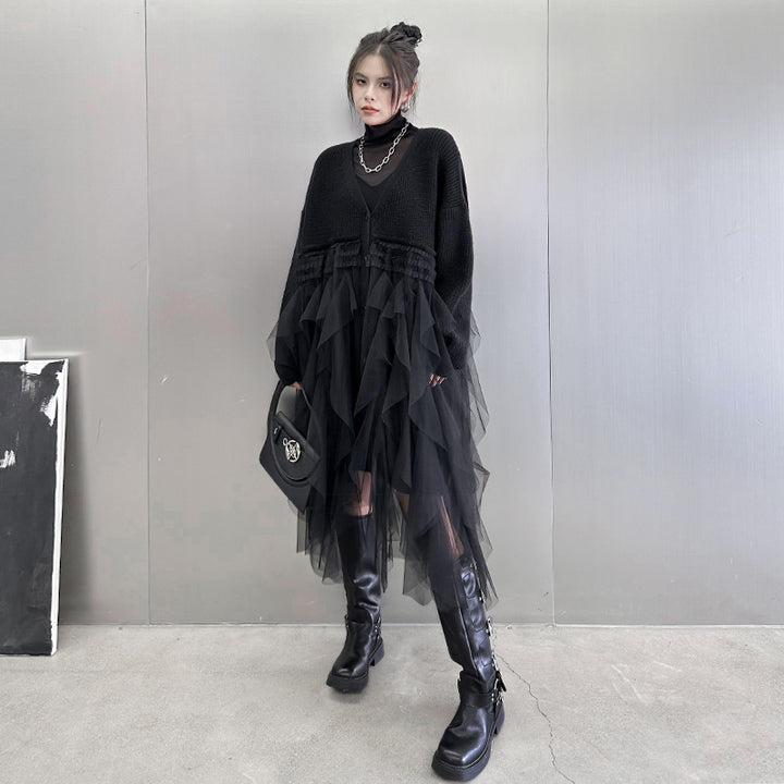 Ruffle Tulle Long Cardigan
