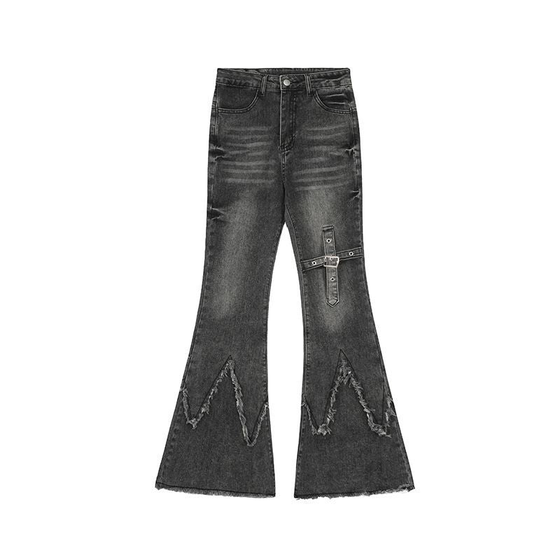 Burning Cross Belt Bell Bottm Denim Pants