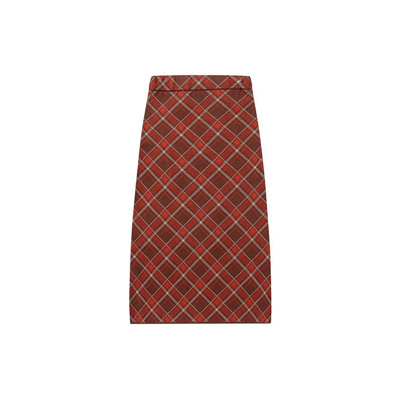 Plaid knit long skirt
