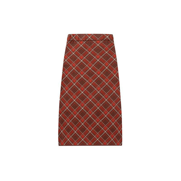 Plaid knitted long skirt