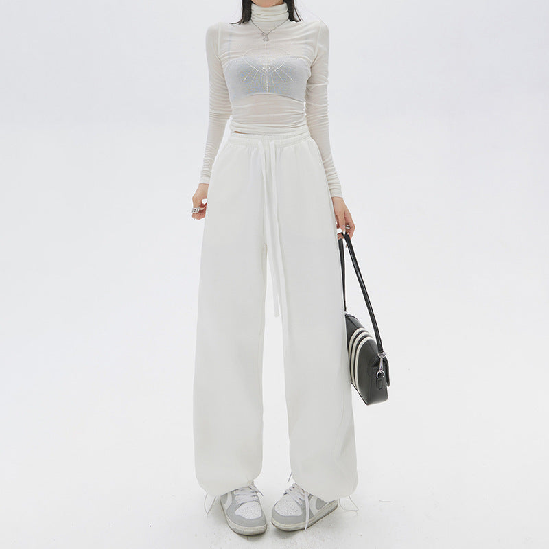 Simple drawstring design casual pants