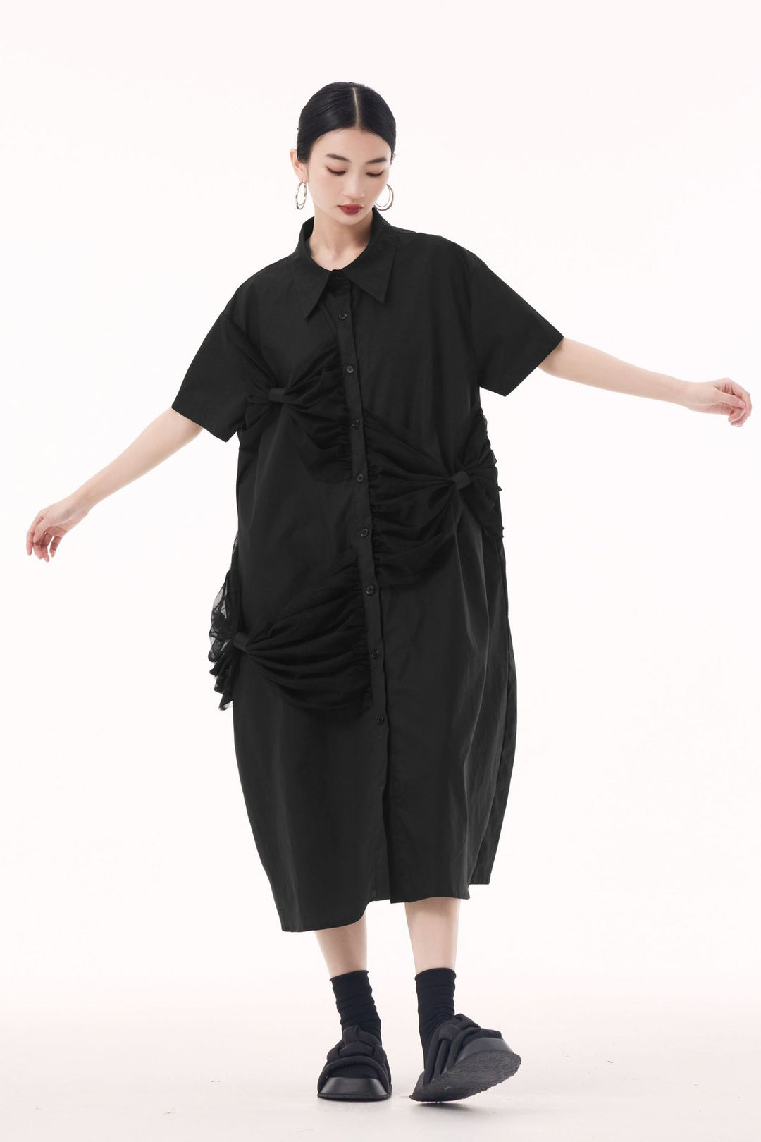 Bow short sleeve shirt dress