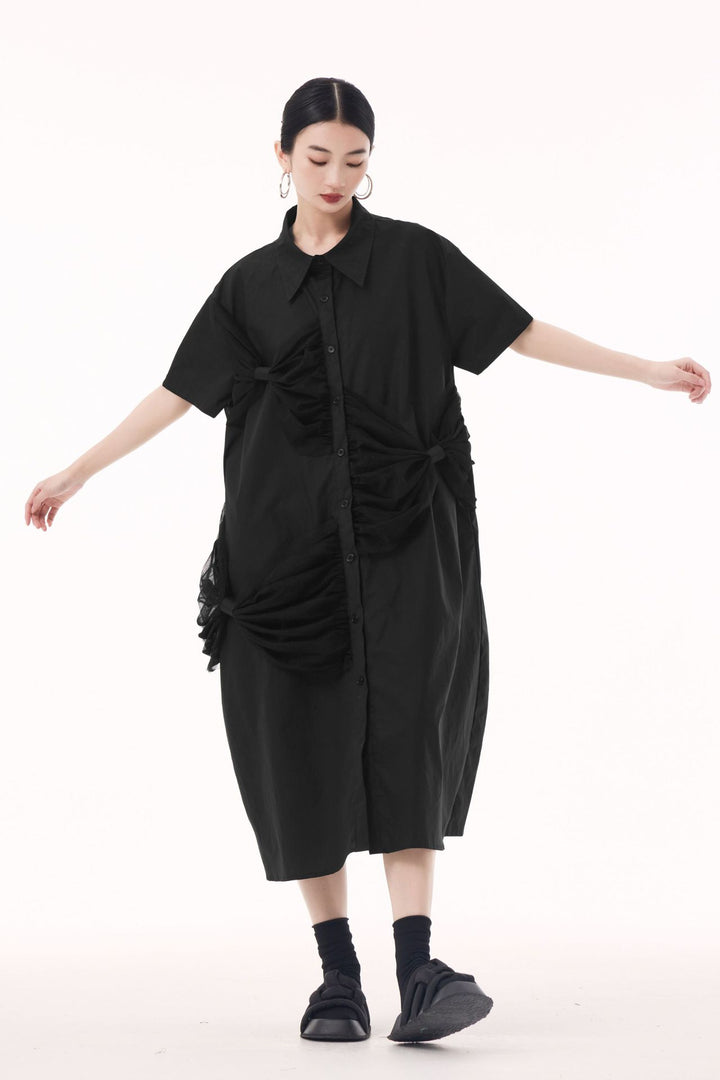 Bow short sleeve shirt dress