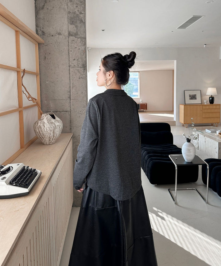 Asymmetry stand collar T-shirt