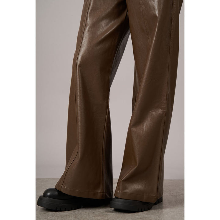 Center Seam PU Leather Wide Pants