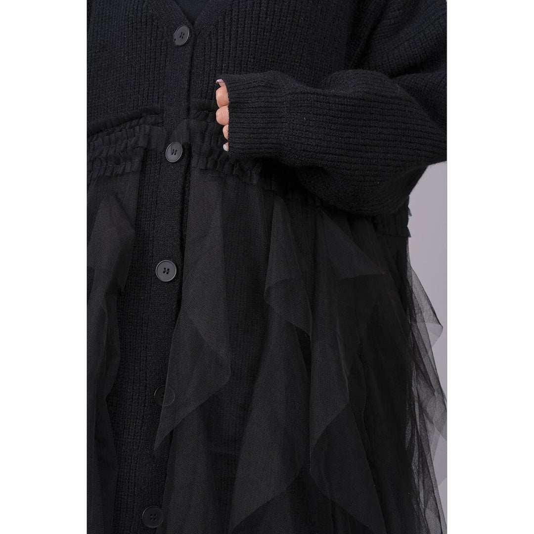 Ruffle Tulle Long Cardigan