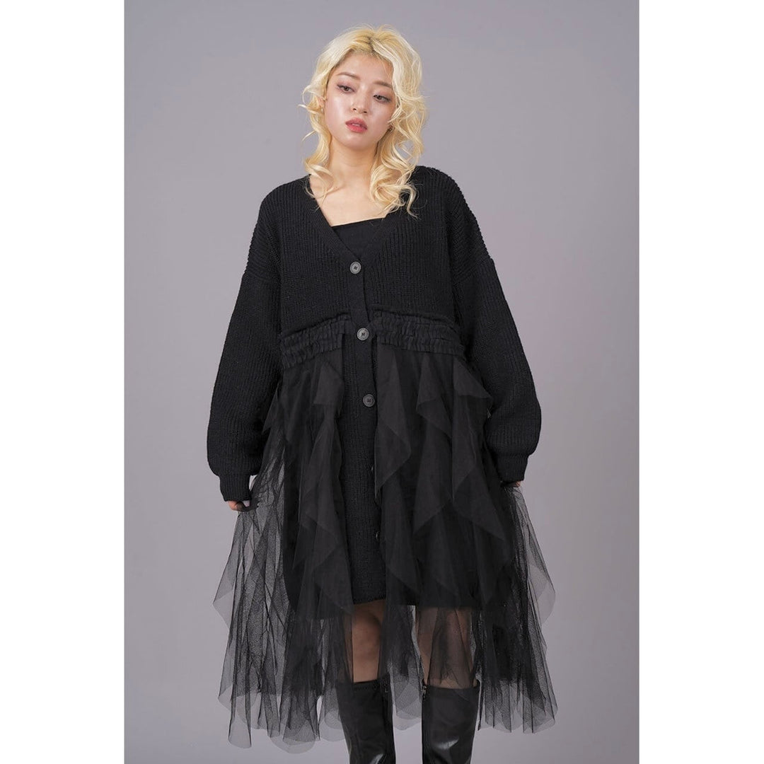 Ruffle Tulle Long Cardigan