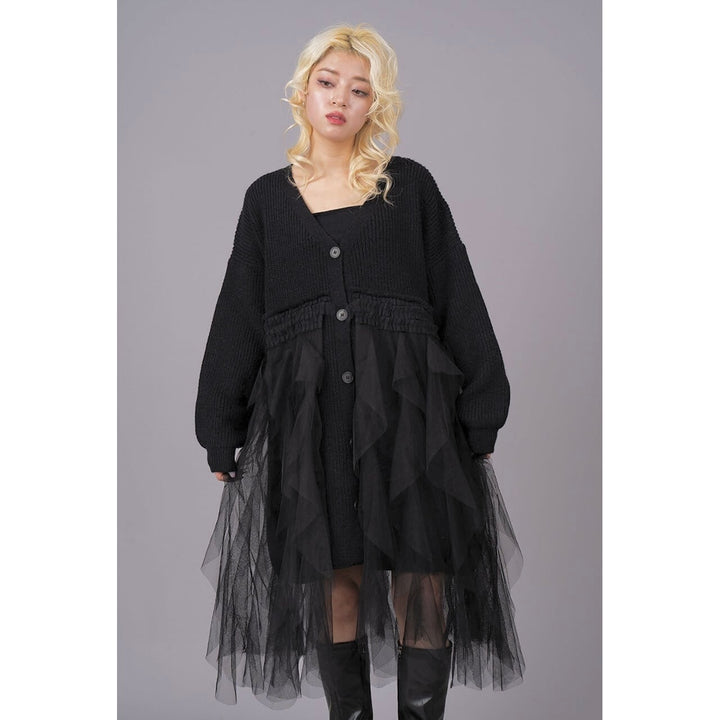 Ruffle Tulle Long Cardigan