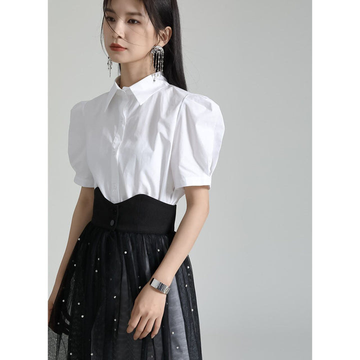 Power Shoulder Long Shirt & Tulle Skirt