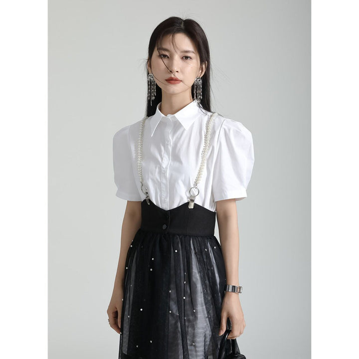 Power Shoulder Long Shirt & Tulle Skirt