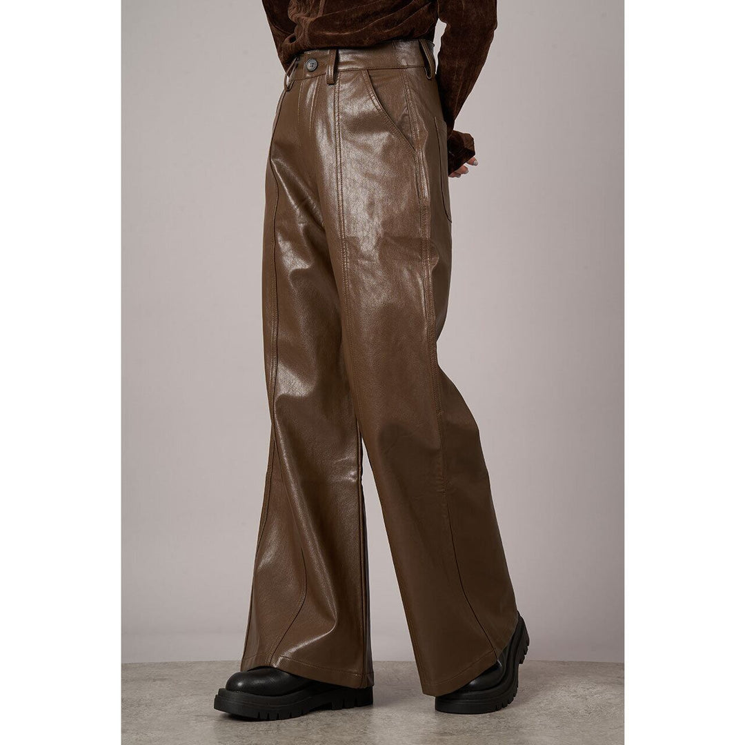 Center Seam PU Leather Wide Pants