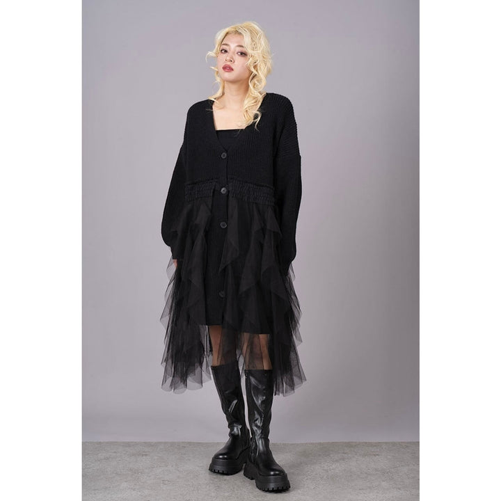 Ruffle Tulle Long Cardigan