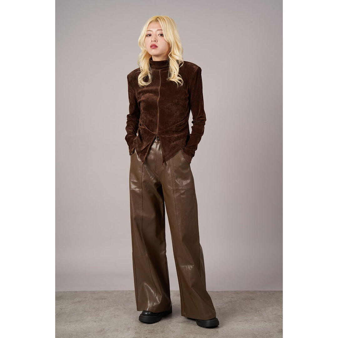 Center Seam PU Leather Wide Pants