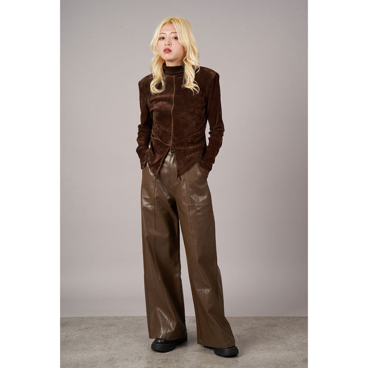 Center Seam PU Leather Wide Pants