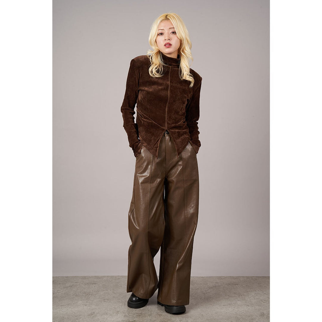 Center Seam PU Leather Wide Pants