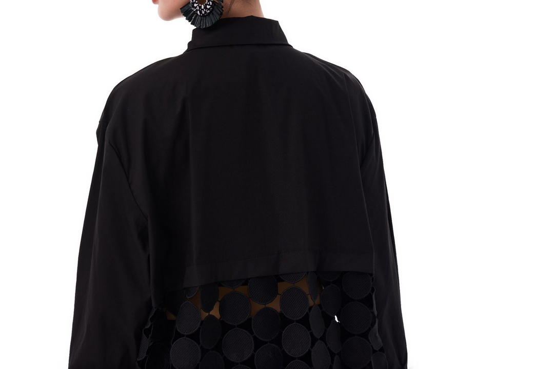 Patchwork hollow disc fringe shirt dress