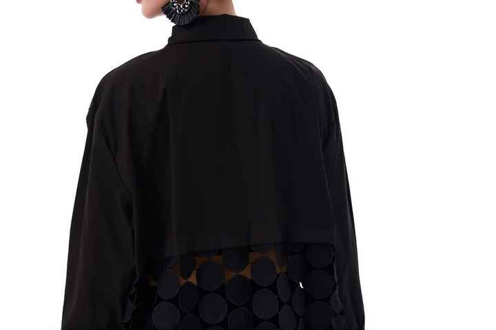 Patchwork hollow disc fringe shirt dress