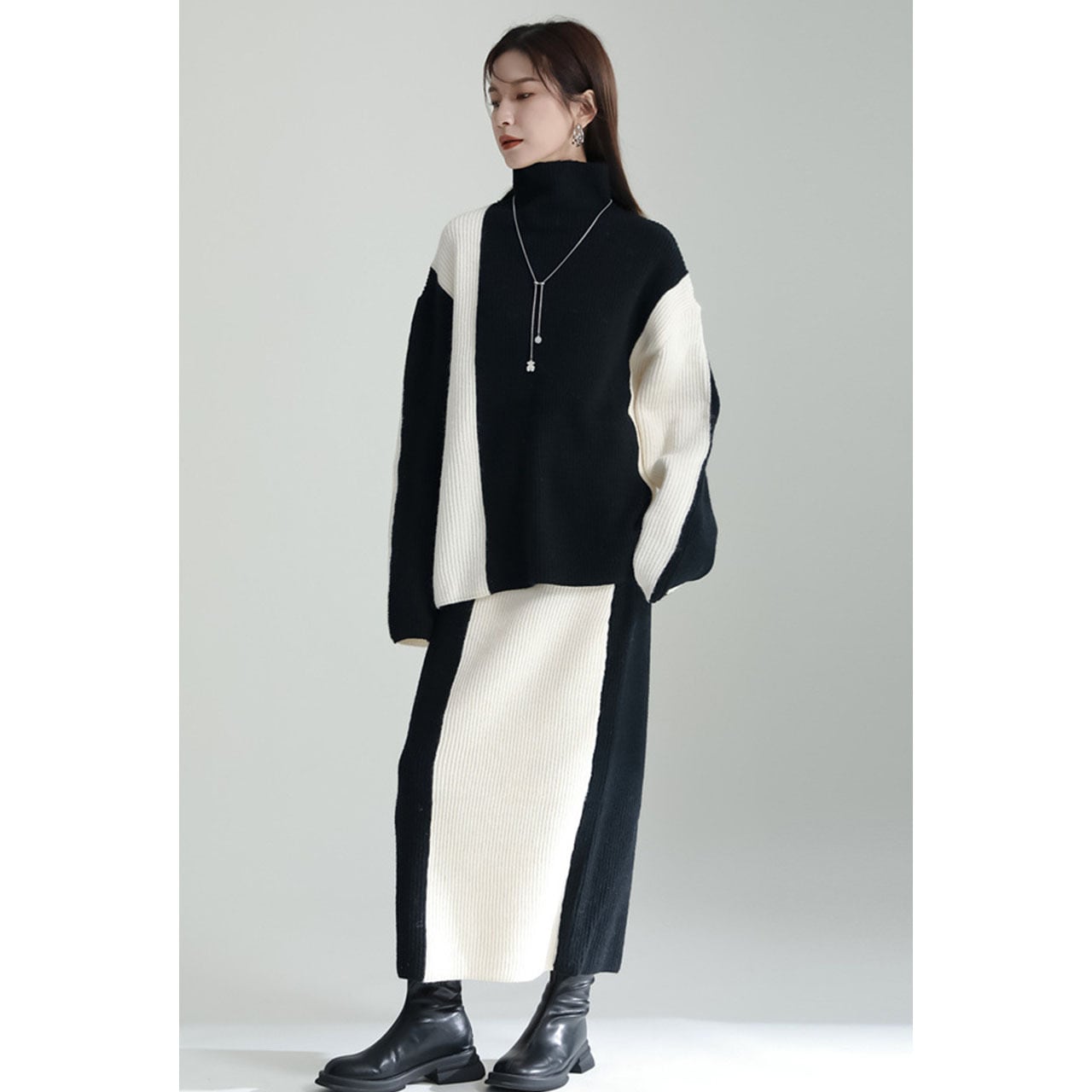 スカート BICOLOR KNIT SKIRT セール】bicolor pleats knit skirt /ティアードバイカラープリーツ